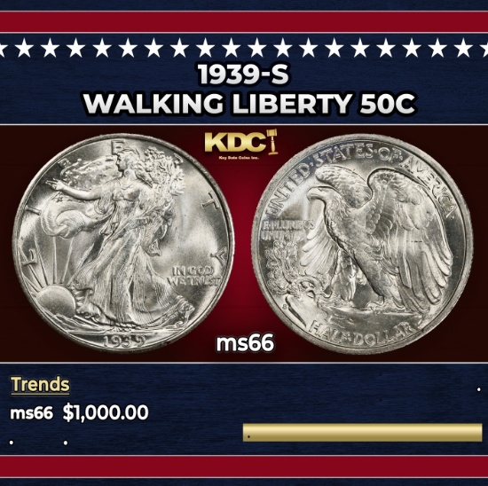 1939-s Walking Liberty Half Dollar 50c ms66 SEGS