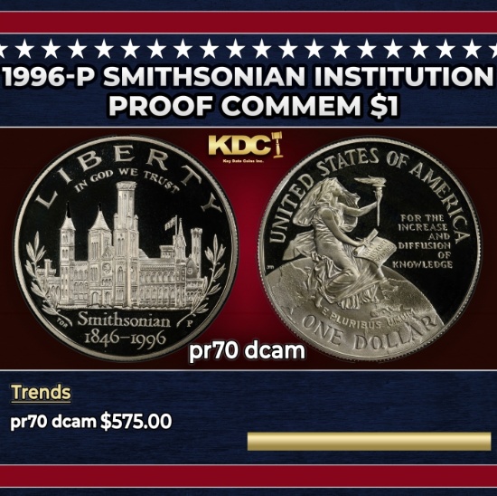 1996-P Smithsonian Institution Proof Modern Commem Dollar $1 pr70 dcam SEGS