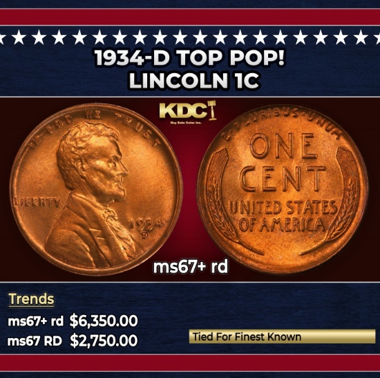1934-d Lincoln Cent TOP POP! 1c ms67+ rd SEGS