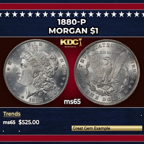 1880-p Morgan Dollar $1 Grades ms65