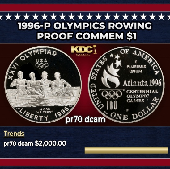 1996-p Olympics Rowing Proof Modern Commem Dollar $1 pr70 dcam SEGS