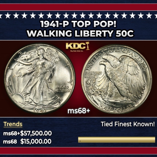 1941-p Walking Liberty Half Dollar TOP POP! 50c ms68+ SEGS