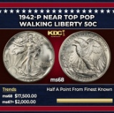 1942-p Walking Liberty Half Dollar Near Top Pop 50c ms68 SEGS