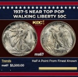 1937-s Walking Liberty Half Dollar Near Top Pop 50c ms67 SEGS
