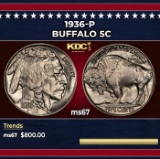 1936-p Buffalo Nickel 5c ms67 SEGS