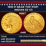 1910-p Gold Indian Quarter Eagle Near Top Pop! $2 1/2 ms66 USCG