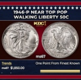 1946-p Walking Liberty Half Dollar Near Top Pop 50c ms67 SEGS
