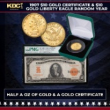 1907 $10 Gold Certificate & $10 Gold Liberty Eagle Random Year