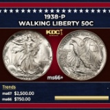 1938-p Walking Liberty Half Dollar 50c ms66+ SEGS