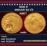 1929-p Gold Indian Quarter Eagle $2 1/2 ms65+ SEGS
