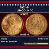 1921-p Lincoln Cent 1c Grades ms65 rd
