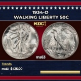 1934-d Walking Liberty Half Dollar 50c Grades ms63