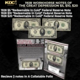 1928 Workhorse Notes of the Great Depression $5, $10, $20 3 