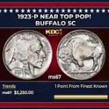 1923-p Buffalo Nickel Near Top Pop! 5c ms67 SEGS