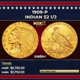 1909-p Gold Indian Quarter Eagle $2 1/2 ms64+ SEGS