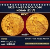 1927-p Gold Indian Quarter Eagle Near Top Pop! $2 1/2 ms65+ SEGS