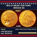 1914-p Gold Indian Half Eagle Near Top Pop! $5 ms65+ USCG