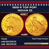 1909-p Gold Indian Half Eagle TOP POP! $5 ms66+ USCG