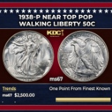1938-p Walking Liberty Half Dollar Near Top Pop 50c ms67 SEGS
