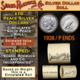 OI- SEARS Peace Silver Dollar $1 Roll 10 Coins Circulated 1928/'S' Rev Ends