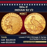 1914-p Gold Indian Quarter Eagle $2 1/2 ms65 SEGS