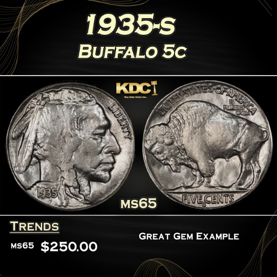 1935-s Buffalo Nickel 5c Grades ms65