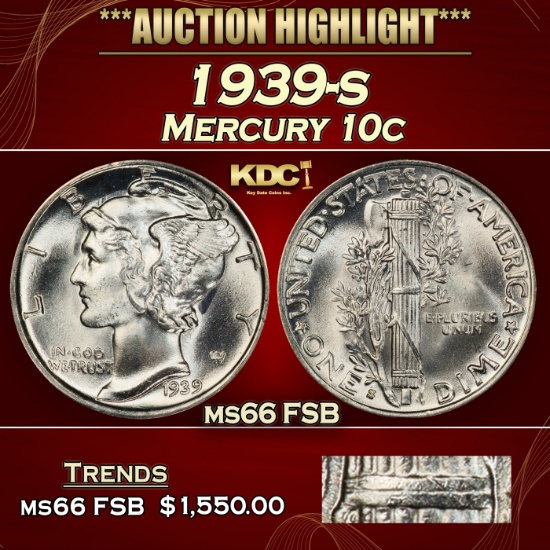1939-s Mercury Dime 10c ms66 FSB SEGS