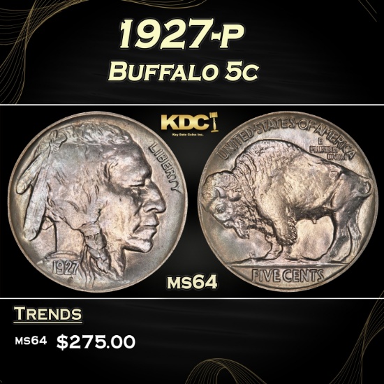 1927-p Buffalo Nickel 5c Grades ms64