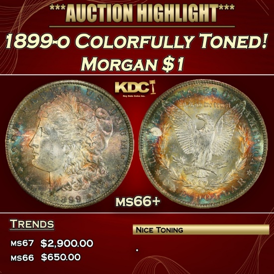 1899-o Morgan Dollar Colorfully Toned! $1 ms66+ SEGS