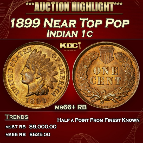 1899 Indian Cent Near Top Pop 1c ms66+ RB SEGS