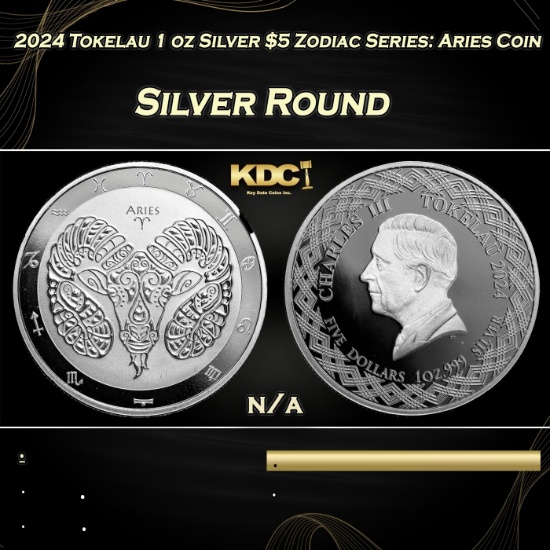 2024 Tokelau 1 oz Silver $5 Zodiac Series: Aries Coin