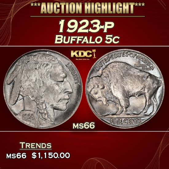 1923-p Buffalo Nickel 5c ms66 SEGS