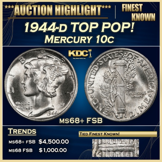 1944-d Mercury Dime TOP POP! 10c ms68+ FSB SEGS