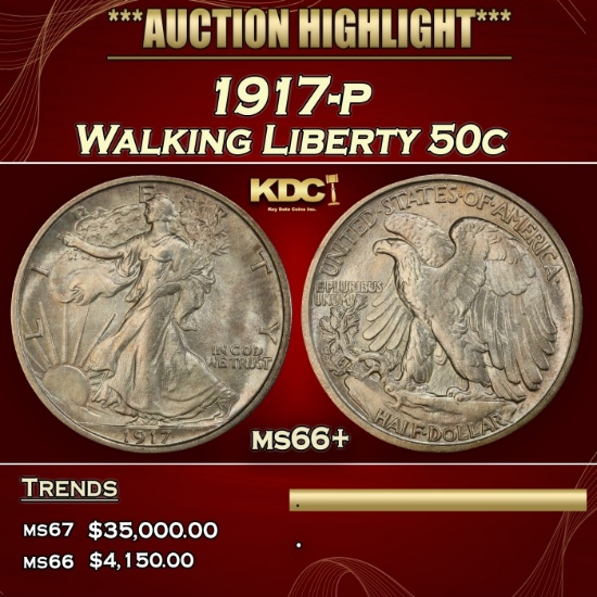 1917-p Walking Liberty Half Dollar 50c ms66+ SEGS
