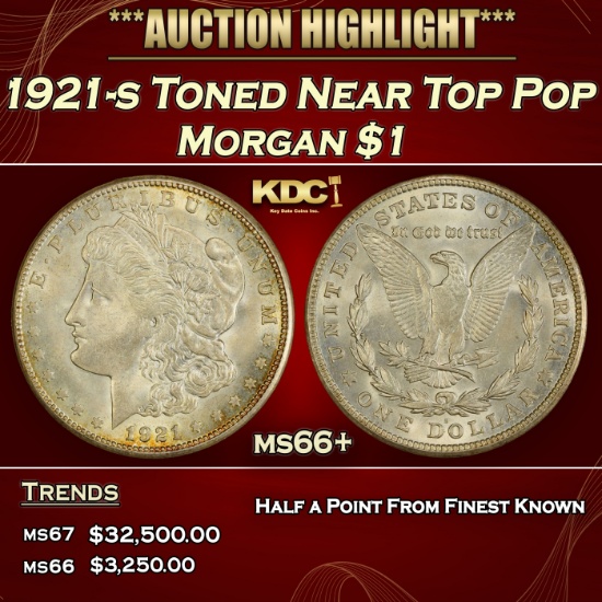 1921-s Morgan Dollar Toned Near Top Pop $1 ms66+ SEGS