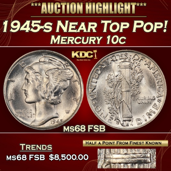 1945-s Mercury Dime Near Top Pop! 10c ms68 FSB SEGS