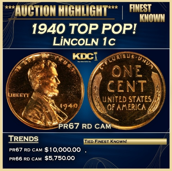 1940 Proof Lincoln Cent TOP POP! 1c pr67 rd cam SEGS