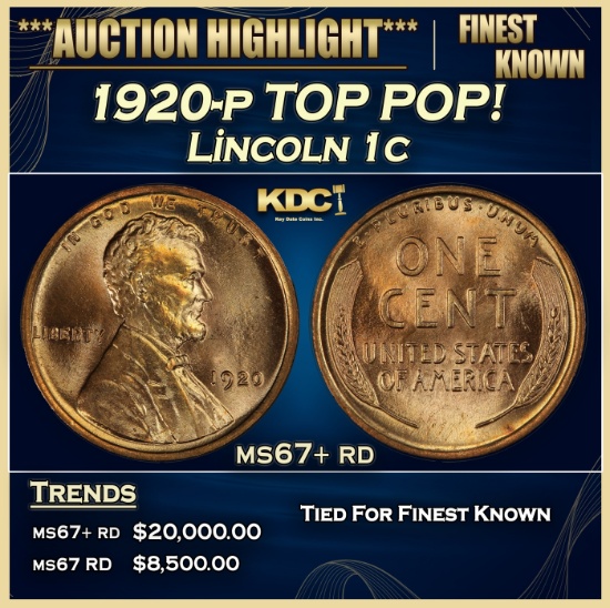 1920-p Lincoln Cent TOP POP! 1c ms67+ rd SEGS