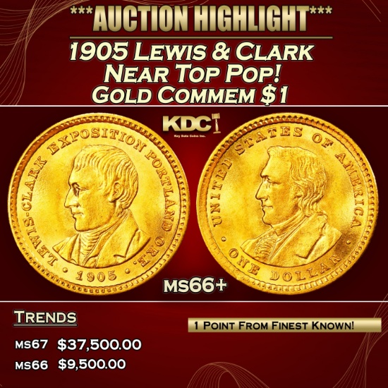 1905 Lewis & Clark Gold Commem Dollar Near Top Pop! 1 ms66+ SEGS