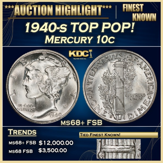 1940-s Mercury Dime TOP POP! 10c ms68+ FSB SEGS