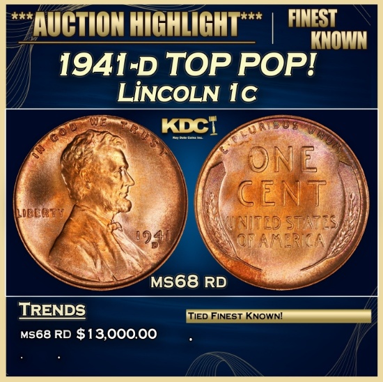 1941-d Lincoln Cent TOP POP! 1c ms68 rd SEGS