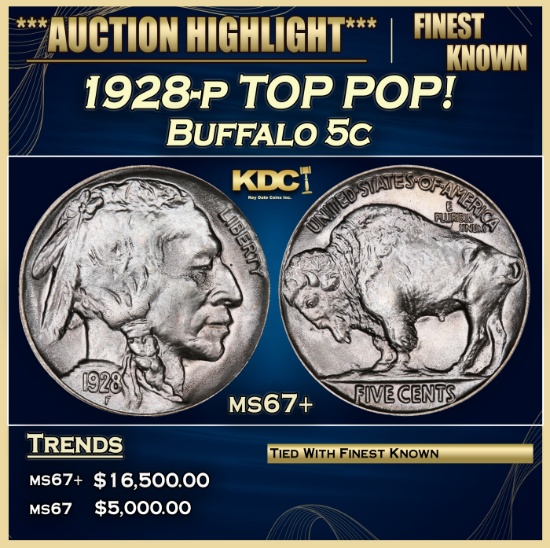 1928-p Buffalo Nickel TOP POP! 5c ms67+ SEGS