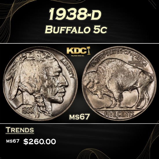 1938-d Buffalo Nickel 5c ms67 SEGS