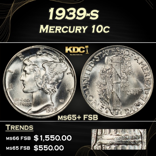 1939-s Mercury Dime 10c ms65+ FSB SEGS