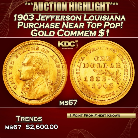 1903 Jefferson Louisiana Purchase Gold Commem Dollar Near Top Pop! 1 ms67 SEGS