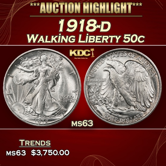 1918-d Walking Liberty Half Dollar 50c ms63 USCG