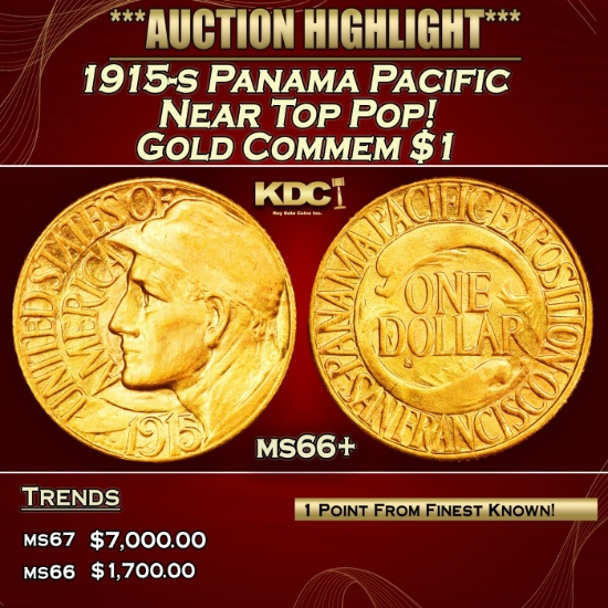 1915-s Panama Pacific Gold Commem Dollar Near Top Pop! 1 ms66+ SEGS