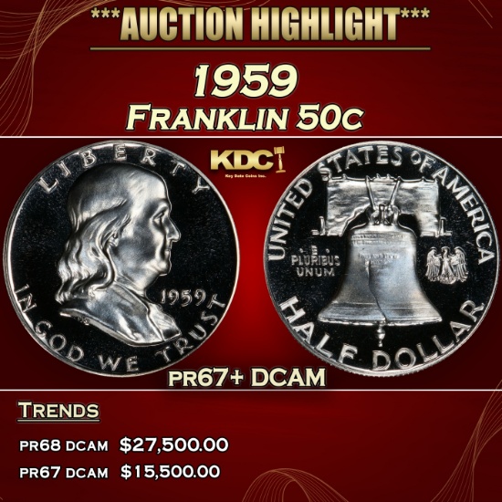 1959 Proof Franklin Half Dollar 50c pr67+ DCAM SEGS