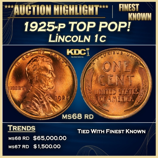 1925-p Lincoln Cent TOP POP! 1c ms68 rd SEGS