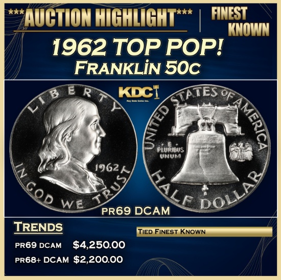 1962 Proof Franklin Half Dollar TOP POP! 50c pr69 DCAM SEGS